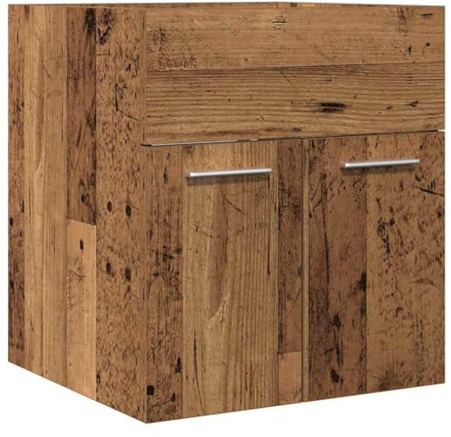 Mokuyary Armadietto per lavandino, effetto legno antico, 41 x 38,5 x 46, in legno da appendere, con 2 ante, mobiletto da bagno, cucina, mobili da bagno