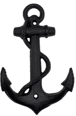 Rustic Cast Iron Ship Anchor Wall Hook Nautical Anchor Shaped Double Coat Hook Hanger Key Holder Durable Decorative Hanging Rack for Coats, Hats, Scarves, Clothes, Towels (Black Anchor Hook)