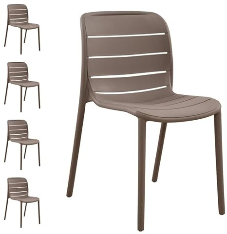 Gruppo Maruccia - Set 4 Sedie da Esterno in Polipropilene - Impilabili e Confortevoli - Arredo Giardino, Piscina, Bar, Ristorante - Colore Tortora