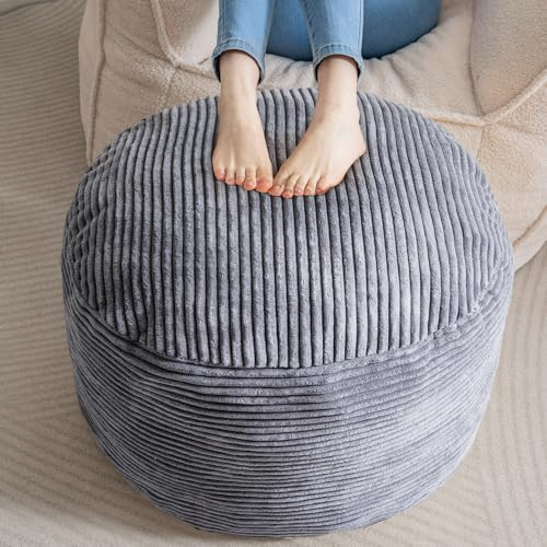 HIGOGOGO Stilvoller Fußhocker 65 cm, Cord-Pouf, 2-in-1 für Wohnzimmer, Dunkelgrau