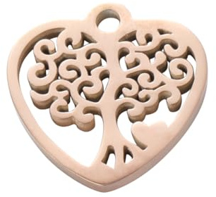 SAFIGLE Ciondolo Portafortuna Cuore Albero della Vita in Acciaio Titanio Oro Rosa, Accessori Gioielli Fai da Te per Braccialetti e Collane, Decorazioni Personalizzate per Creazione