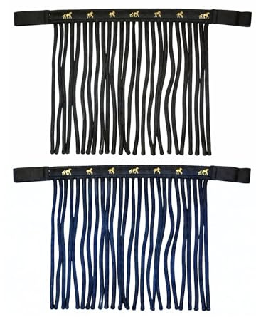 Frange anti-mosche per cavalli, maschera anti-mosche con frange e chiusura a strappo, copricapo per Shetland, pony, Cob, mezzosangue, Kb (Nero Blu, mezzosangue (Full))