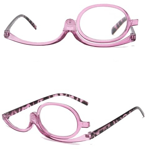 Genérico Gafas de maquillaje para mujer, Gafas de Lectura Lupa Flip Down Cosméticos Lectores, Gafas Giratorias, Lupa de una Sola Lente(Purple leopard print,4.0x)