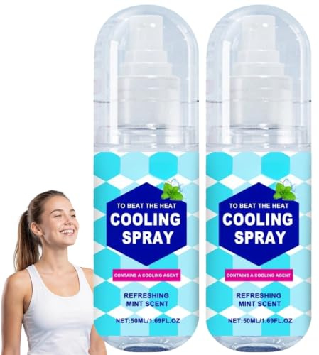 Kylande kroppsspray för utomhusaktiviteter, lindring av sommarvärme, mild, sval dimma mot värmevallningar, after-solspray med aloe vera och hyaluronsyra, solbrännespray för (2 st)