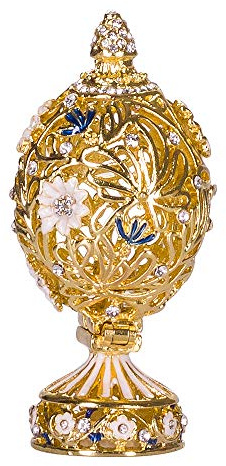Fabergé-Stil geschnitzt Ei mit Blumen & Schmetterling 7 cm Goldfarben