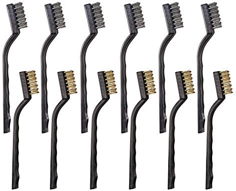 YiwerDer 12PCS Mini Wire Brushes, Stainless Steel & Brass Brush Set, Curved Handle Scratch Brush for Automotive, Cleaning Welding Slag and Rust