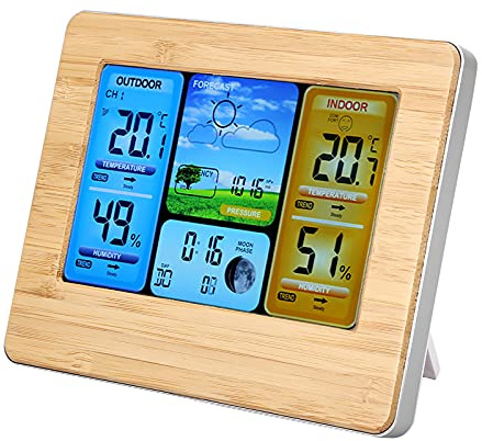 Kabellose Wetterstation für Innen und Außenbereich,LCD-Digital kabellose Wetterstation,Uhr tragbar für Wandmontage oder nach rechts Thermometer
