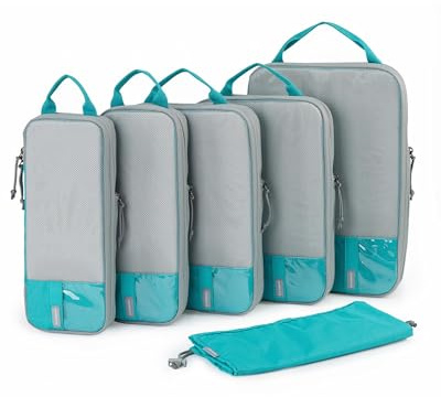 BAGSMART Compression Packing Cubes for Suitcases & Backpack, 6 Set Travel Organisers Bags with Label Pocket for Luggage, Travel Essentials, Holiday & Camping Accessories, Lake Blue