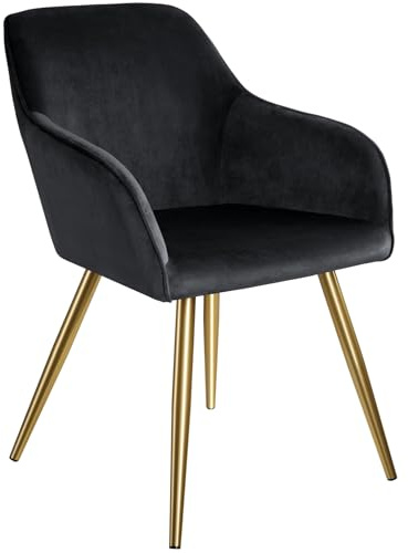 tectake® Sedia da Pranzo Imbottita, Effetto Velluto, Sedia Ergonomica, con Struttura in Acciaio, Sedia per Cucina, Arredamento Casa, Ufficio e Conferenza - Nero/Oro