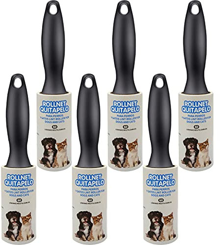 BPS Rodillo Quitapelusas Pelo de Mascotas Total 360 Hojas Rodillo de la Pelusa Multiusos Quitapelos Quita Pelusa Recogen Pelusas, Polvo para Ropa, Muebles y Alfombras (6 Rodillos) BPS-7035 * 6