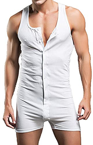 Kaerm Herren Wrestling Singlet Slim Fit Boxer Overall Einteiler Sportbody Atmungsaktiv Unterwäsche Leotard Bodysuit Weiß L