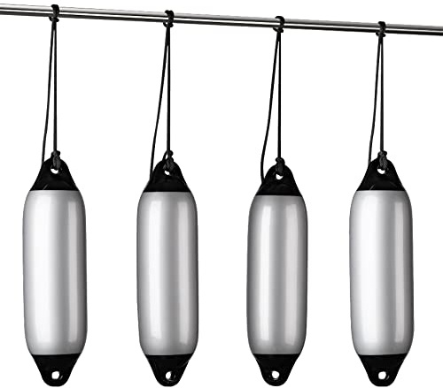 Seilflechter - Fenderset 150 x 580 mm, Silbergrau, 4 Aufblasbaren Fendern, 4 Fenderleinen, für Boot & Yacht