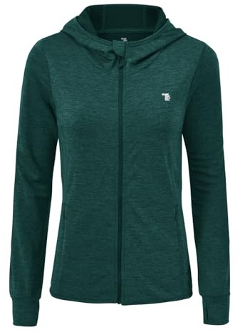 donhobo Löparjacka för kvinnor, sportjacka, träningsjacka, långärmad, fitness, yogamatta, lätt ventilerande sweatjacka med fickor, tumhål, Mörkgrön, S