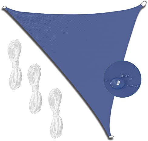 MEEYI Vela Parasole Triangolare 5x5x5m Tenda a Vela Impermeabile Quadrato Vela Parasole Ombreggiante Protezione UV Impermeabilile antistrappo per Balcone Piscina Campeggio con Corda Blu Scuro