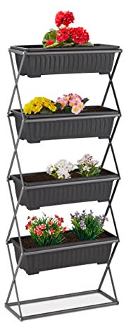 Relaxdays Vertikalbeet, Hochbeet mit 4 Pflanzkästen, HBT: 126 x 51 x 21 cm, Kräuterbeet Garten, Balkon, Terrasse, grau