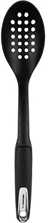 Tower T832184 Precision Plus Nylon Slotted Spoon with Softtex Handle and Hanging Loop, BPA Free, Black