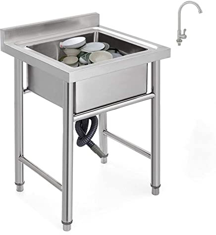 RTYHN Spülbecken Edelstahl Rostfreie Waschbecken Werkstatt Spüle Waschtrog Keller Spülschrank Komplettspüle Ausgussbecken Mobiles Standwaschbecken Outdoor Garage Garten Küche Camping
