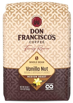 Don Francisco's Vanilla Nut Whole Bean Coffee, Medium Roast – 100% Arabica, Flavored Coffee, 20 oz Bag