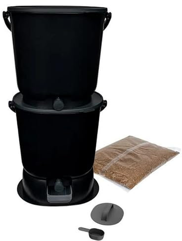 Skaza- Composteur de Cuisine en Plastique Recyclé - BOEssential Set+Base 15,3L Noir et Gris