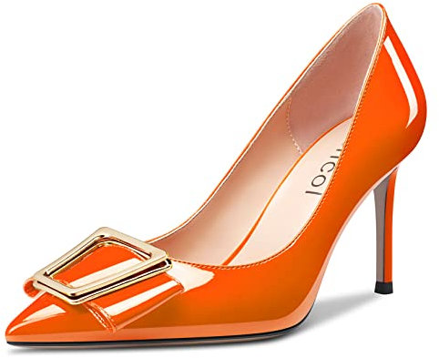 Aachcol Donna Spillo Alto High Tacco Heel Pumps Slip-on a Punta Dress Scarpe Ufficio Feste da Matrimonio Verniciata Arancione Chiaro 8 CM 43 EU