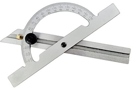 WRS Präz.-Winkelmesser mit verstellbarer Schiene, 10-170°, rostgeschützt, mattverchromt, mit Metall-Feststellschraube, im Etui, Größe: 100 x 150 mm