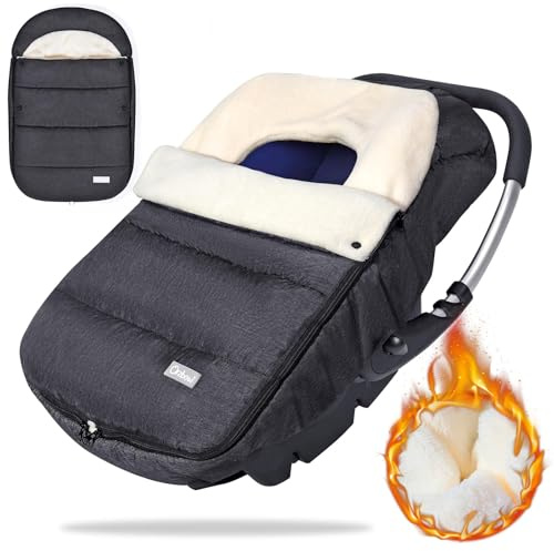 Orzbow Fußsack Babyschale Winter, Universell Baby Einschlagdecke Winter mit Verstellbarem Kragen, Warmes Korallenvlies Futter, Reißverschluss, passend für Maxi-Cosi, Cybex, Römer usw, Hellgrau