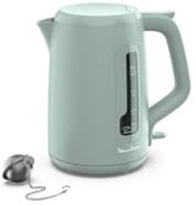 Moulinex Bouilloire électrique, 1.7 L, Indicateur 1 tasse, Filtre anticalcaire, Boule à thé incluse, Remplissage et nettoyage faciles, Arrêt auto, Design élégant, Couleur Eucalyptus Morning BY2M1310