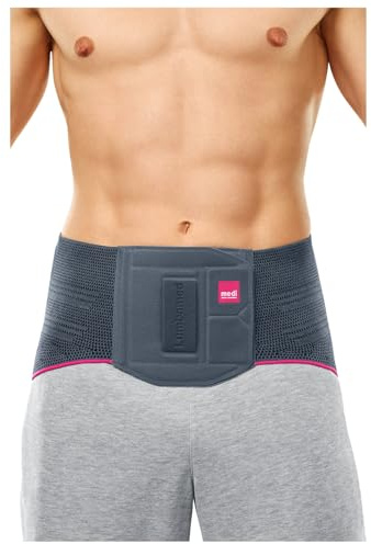 medi Lumbamed Plus Rückenbandage für Herren - Lumbalstützorthese zur Stabilisierung mit Vario-Flex-Pelotte - Farbe: Silber - Größe: II - Feuchtigkeitsregulierend und Atmungsaktiv