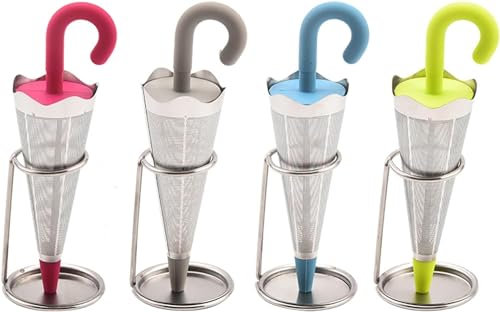 Umbrella Tea Infuser Made of Stainless Steel, Tea Strainer for Loose Tea, Reusable Tea Infuser, Stainless Steel Tea Infuser, Tea Strainer with Lid and Coaster, Tea Filter for Teapots, Cups, Tea