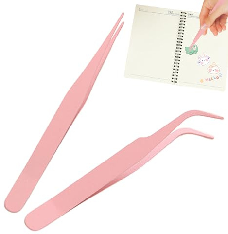 Hitrod Ögonfransar i rostfritt stål, armbågstång för klistermärken | vinklade pincetter i rostfritt stål, 2 st, för scrapbooking - stål dubbla ögonlock vinklade pincett