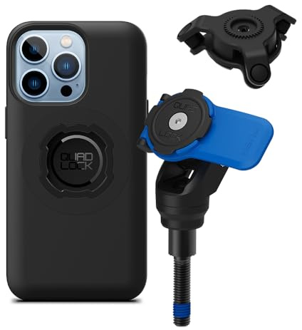 Quad Lock Motorcycle Handlebar Clamp Bolt Phone Mount Kit with Vibration Dampener and iPhone 13 Pro MAG Case