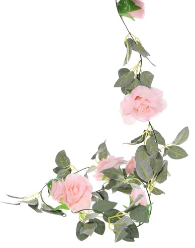 uxcell 6pcs Artificial Rose Flowers Garland Vine Silk Wildflower Garland Fake Hanging Flowers Green Leaves for Wall Party Wedding Arch Floral Decor Home, Light Pink