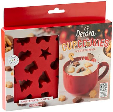 Decora, 0255235, placa cortapasta Mini Milk CupCookies, ideal para hacer 22 mini galletas navideñas, para hundirse en la leche para hacer único el desayuno de Navidad.