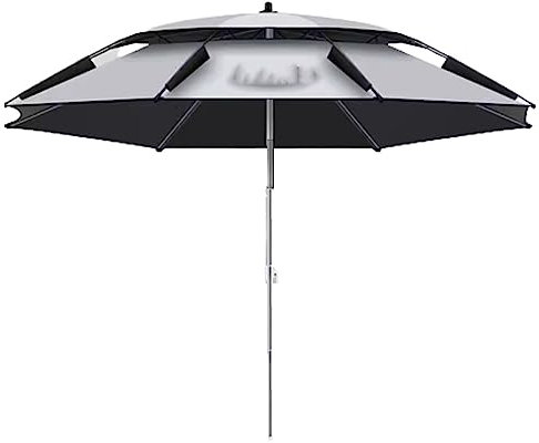 FLNOZAMZ Angelschirm mit Bodengabel, doppellagiger regenfester Sonnenschirm, 360° verstellbare Universaldrehung, für Strandterrasse (Gray 240cm)