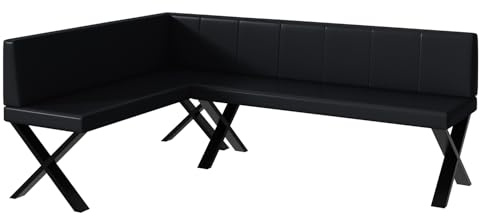 MEBLINI Eckbank für Esszimmer - Küchenbank - Essecke - Sitzecke Küche - Peter - X-Beine 142x196x87cm Links - Schwarz Kunstleder