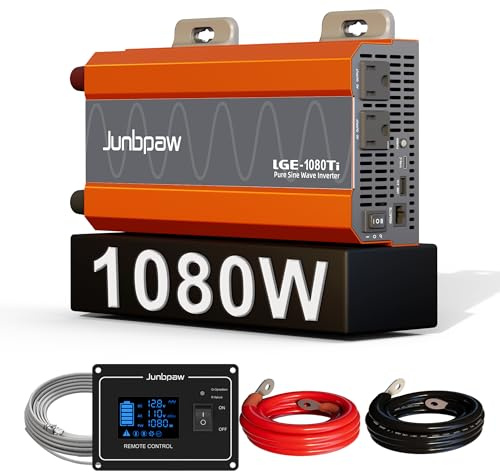 Junbpaw 1080W Pure Sine Wave Inverter 12V to 110V Ultra Quiet, Game-Changing Design | 12V to 110 Converter for Home, RV, Camping, Off-Grid & Outdoor Adventures丨DC to AC (LGE-12V-1080Ti)