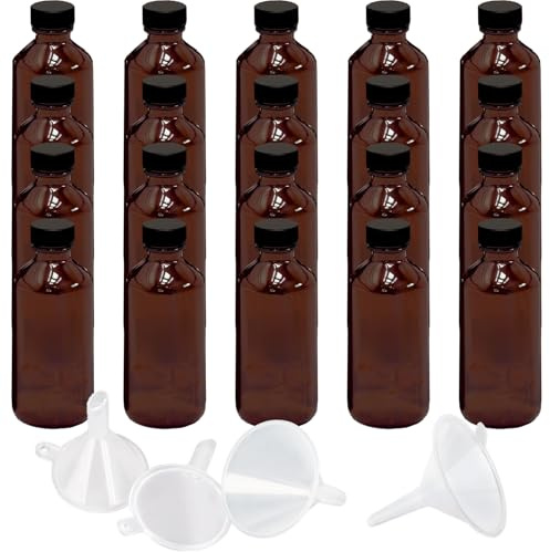 Paquete de 24 botellas de vidrio ámbar de 2 onzas para extracto de vainilla, tarros de vidrio marrón redondos Boston a prueba de fugas con tapas, embudo adicional, ideal para extractos caseros