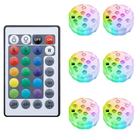 Anluomania Luci Piscina 6 Pezzi, LED Sommergibili Con Telecomando, Luce Subacquea, Luci per Piscina 16 Colori, IP68 Impermeabilità, per Laghetto, Light LED Impermeabili per Acquario, Stagno