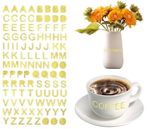 1040 Stücke 10 Blätter Buchstaben Aufkleber Gold, Sticker Buchstaben-Set, Selbstklebende Buchstaben, Buchstaben Kerzenaufkleber, Buchstaben Sticker für Taufe Hochzeit Fotoalbum Scrapbook(Gold)