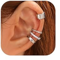 ADRAMATA 4 Paires Ear Cuff Manchettes d'Oreille pour Femme - Boucle Oreille Sans Trou, Hypoallergénique Boucles d'Oreille à Clip en Or/Argent pour Cartilage, Ajustable Faux Piercing Oreille
