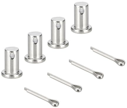 sourcing map Gabelkopfstifte, M10 x 16 mm, 304 Edelstahl, Einloch, Flachkopf, Anhängerkupplung, Verschlusssysteme mit Splinten für Möbelmontage, Anhänger, Rasenmäher, Silber, 4 Stück
