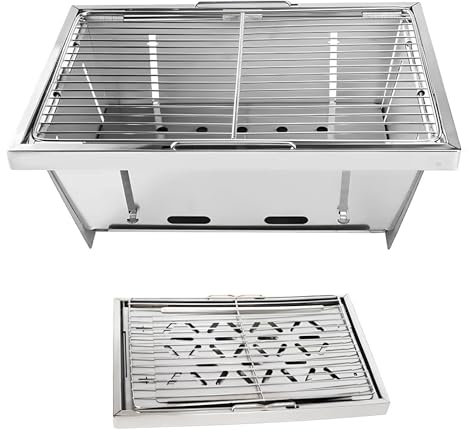 PQPQLI Tragbarer Holzkohlegrill Edelstahl, Klappgrill Camping Grill Tischgrill Leicht Zu Reinigen Leicht Und Tragbar Für Camping, Außenkochen, Terrasse, Hinterhof Und Lagerfeuer