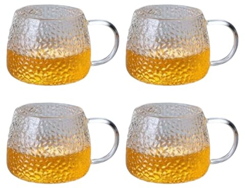 Lot de 4 tasses en verre borosilicate de 460 ml avec anse, ensemble de tasses à thé/café modernes, adaptées pour matcha, latte, café glacé, chocolat chaud, thé, vaisselle en verre résistant à la