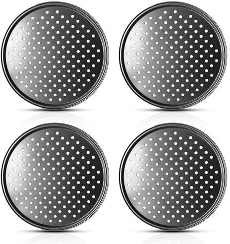 Pizzablåda, set om 4, pizzaplåt rund 32 cm med perforerad, non-stick pizzaplåt, pizzapanna av kolstål, pizzabagset för hemmarestaurang kök ugn bakning