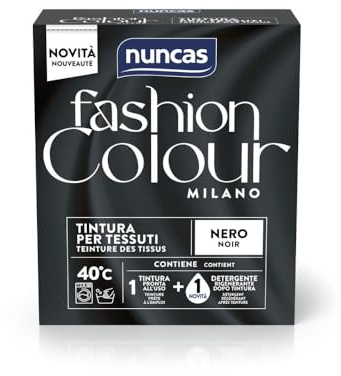 Nuncas Fashion Colour Milano, Nero, Kit Tintura per Tessuti, Pronta all'Uso con Detergente Post Trattamento, 180 g, 75 ml