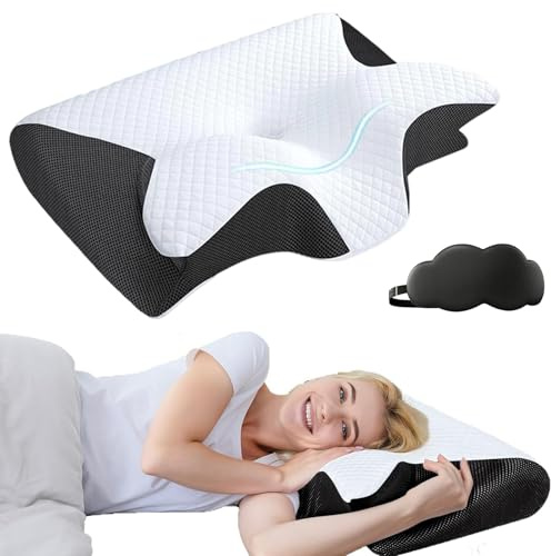 Dreamsleepz Kissen, Dreamsleepz Ergonomisches Nackenkissen, Memory Foamcervical Pillow, for Sides, Back and Stomach Sleepers, Neck Support Pillow (Schwarz, Groß)
