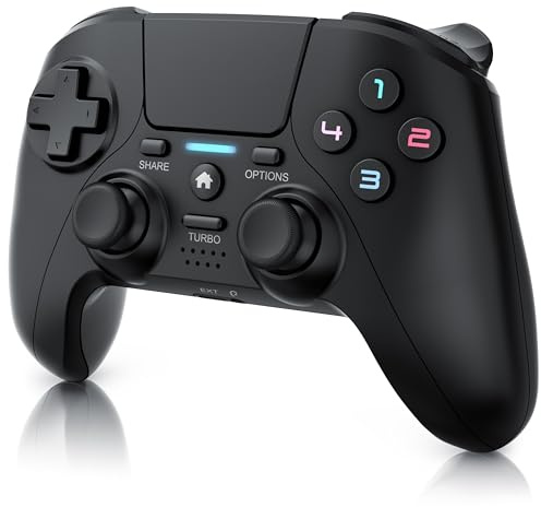 CSL - Wireless Gamepad für PC und PS4 - PC Anschluss - Wireless Controller - Dual Vibration - Headset Ausgang - Turbo Funktion - Touchpad - Share-Taste - eingebauter Lautsprecher