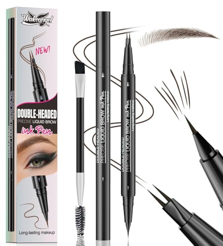 Microblading Augenbrauenstift, 3D Wasserfester 2-in-1-Flüssiger Augenbrauenstift mit Gabel- und Pinselspitze, Zweizinkiger Augenbrauen-stift Erzeugt Mühelos Natürliche Augenbrauen (Dunkelbraun)