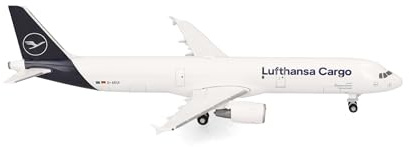 Herpa Flygplansmodell Lufthansa Cargo Airbus A321P2F, miniatyr i skala 1:500, samlarobjekt, modell utan ställ, metall