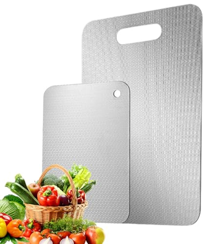 Zyiphor 2 Piezas Tabla Cortar Acero Inoxidable Doble Tabla de Metal Cocina, Antibacteriana y Antihongos Stainless Steel Cutting Board para Cortar Carne, Verduras y Fruta(34 x 23 cm + 24 x 15 cm)